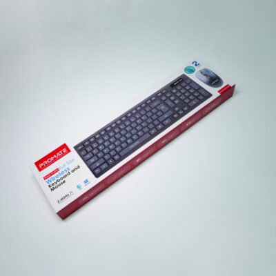 Promate Keyboard & Mouse – Wired combo for comfortable and reliable typing and navigation.